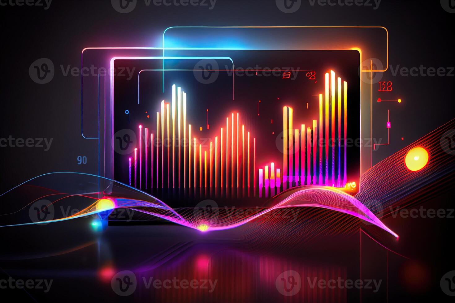 illustration of crypto market data, chart, silhouette crypto currency market, isometric, colorful gradient background photo