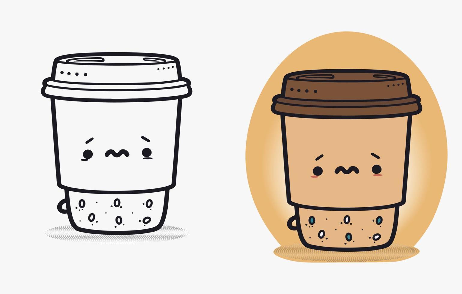 Coffee Cup Logo, Cute Coffee Cup Cartoon line art colorful Vector