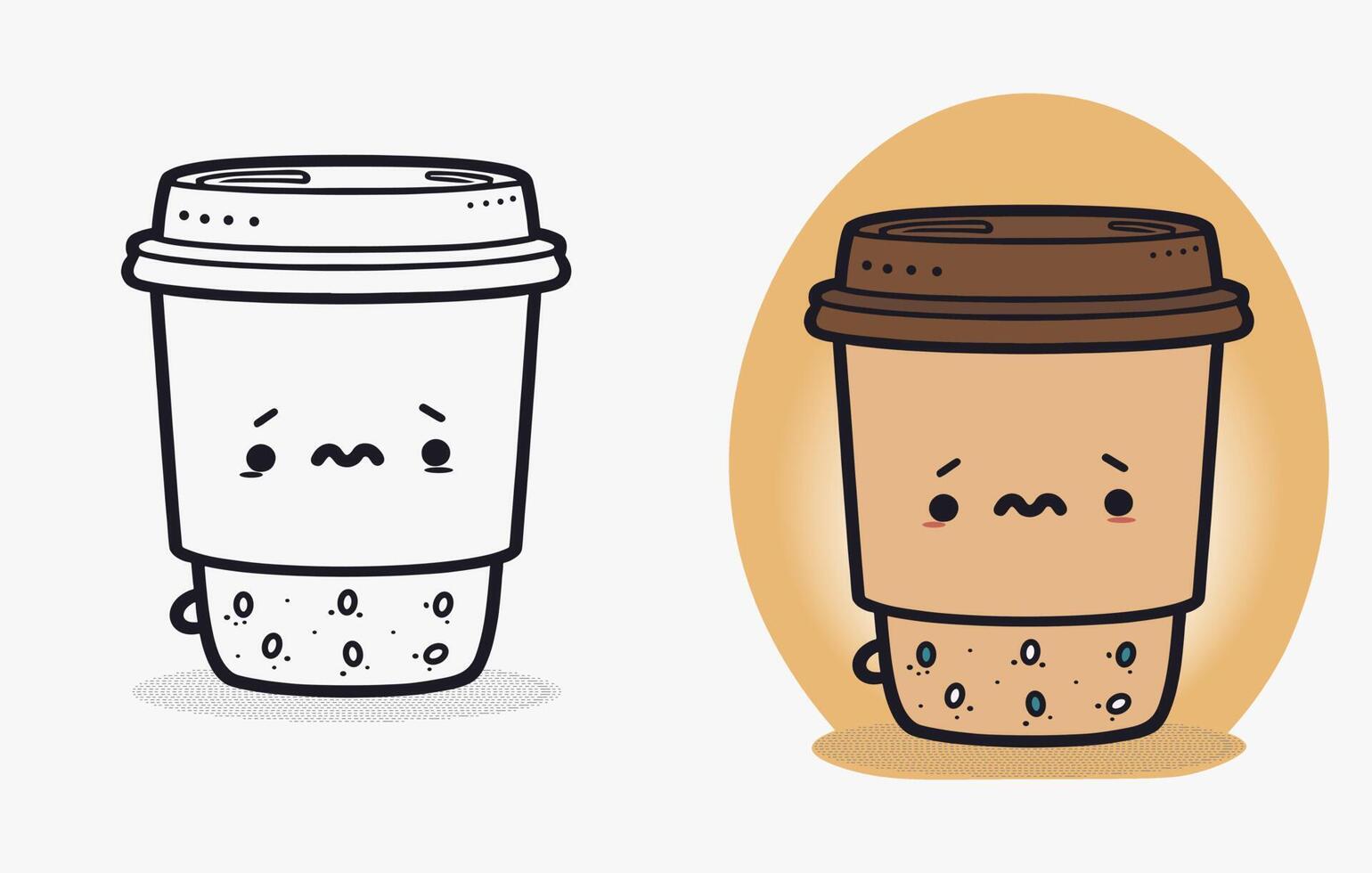 Coffee Cup Logo, Cute Coffee Cup Cartoon line art colorful Vector Illustration, Coffee cup icon design, Flat carton style, Food and drink icon