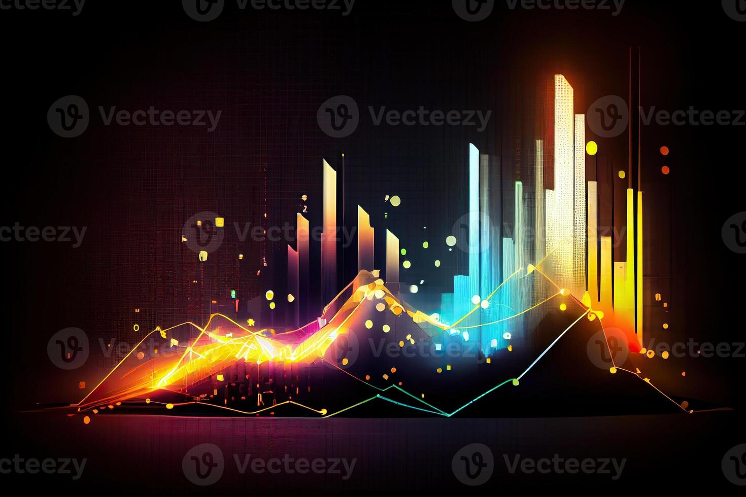 illustration of crypto market data, chart, silhouette crypto currency market, isometric, colorful gradient background photo