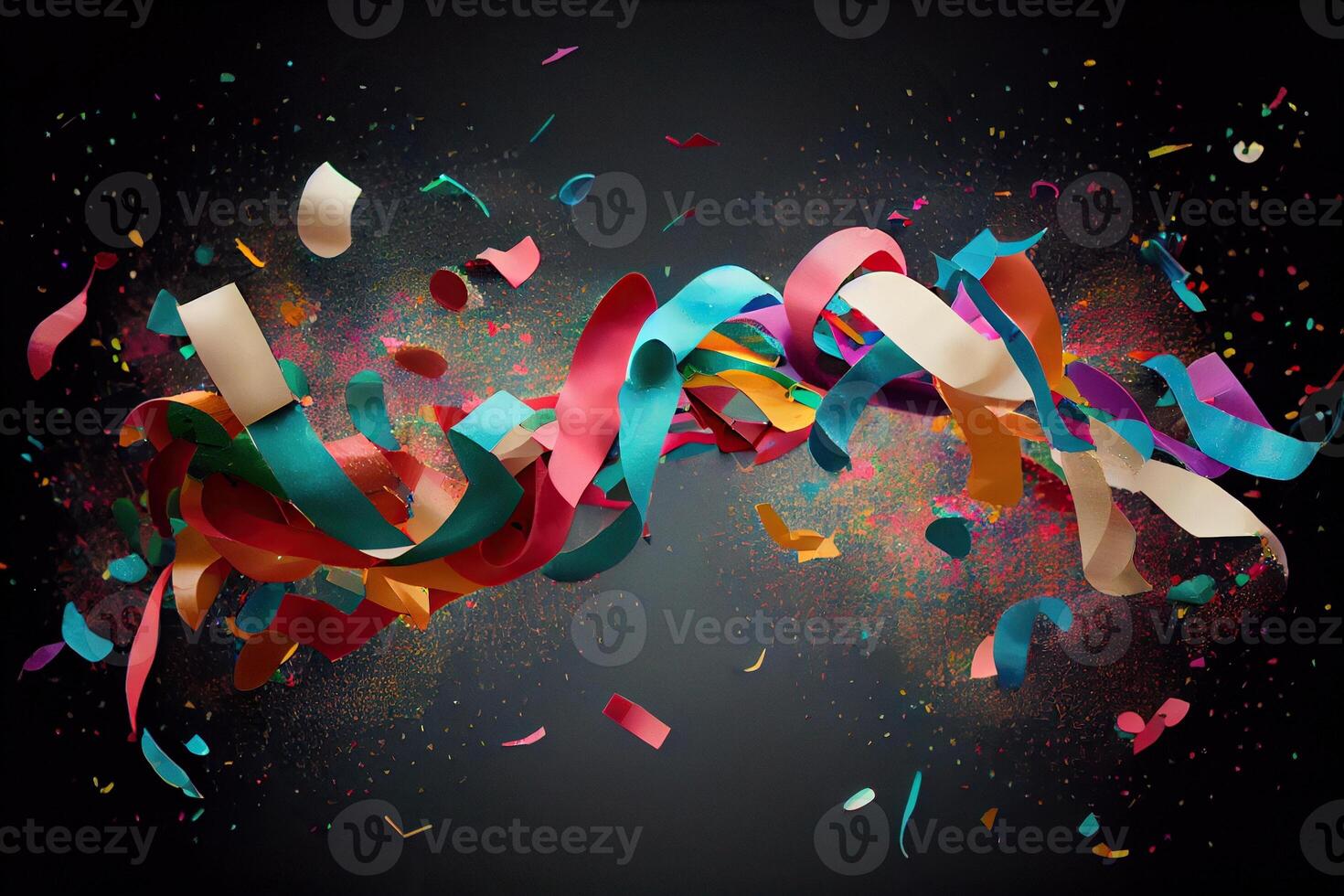 illustration of confetti and paper streamer as party decoration photo