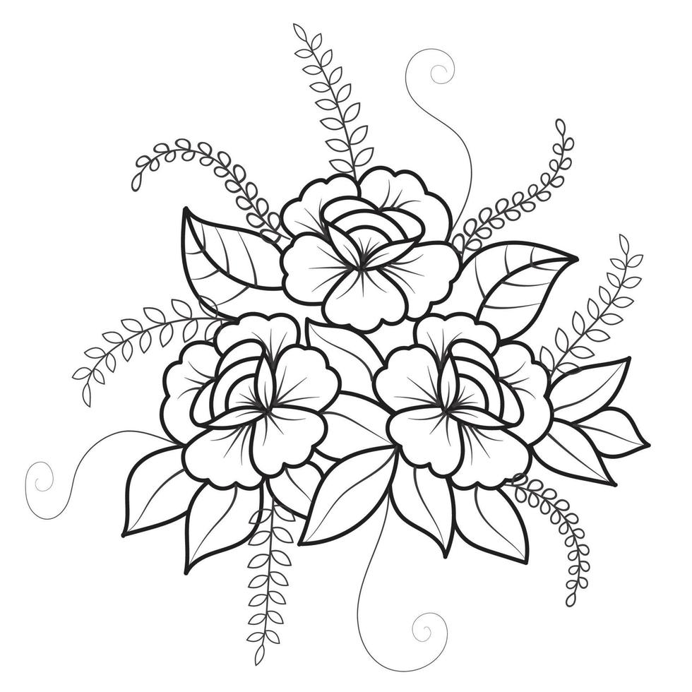 conjunto de diferentes flor línea en blanco antecedentes. flores dibujo con arte lineal en blanco antecedentes. vector