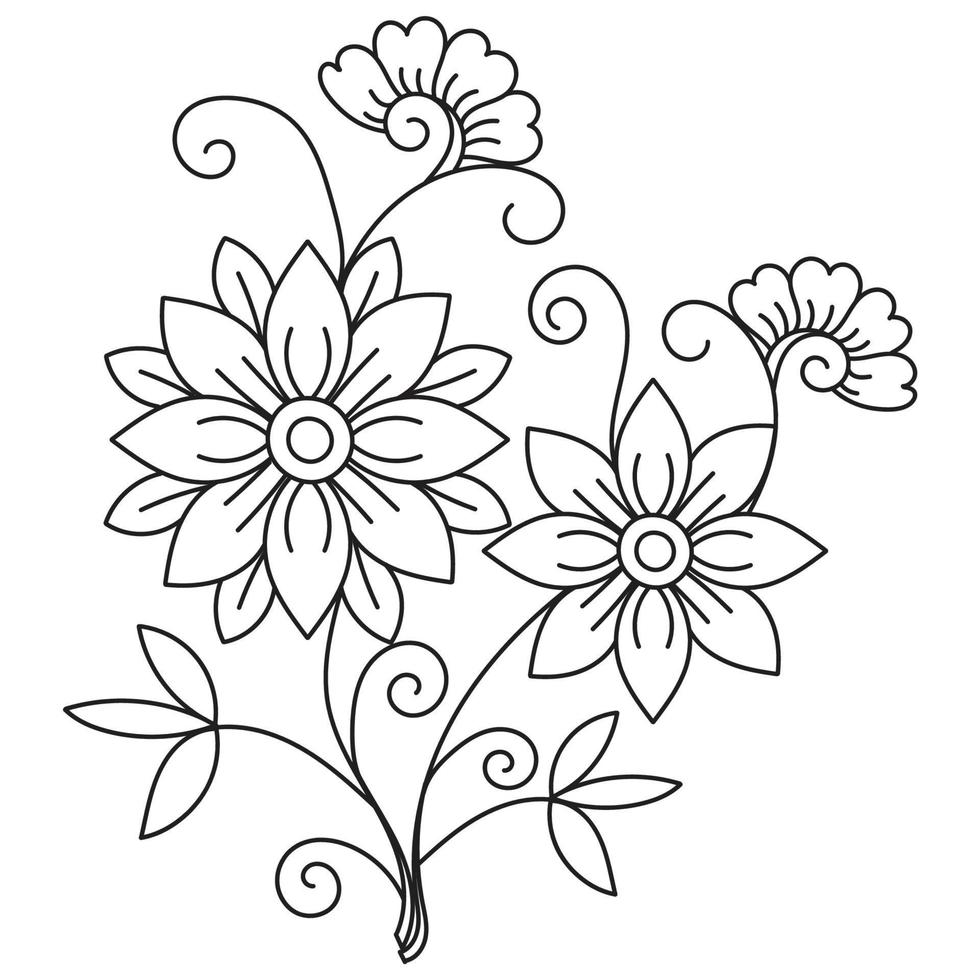 Set of differents flower line on white background. Flowers drawing with ...