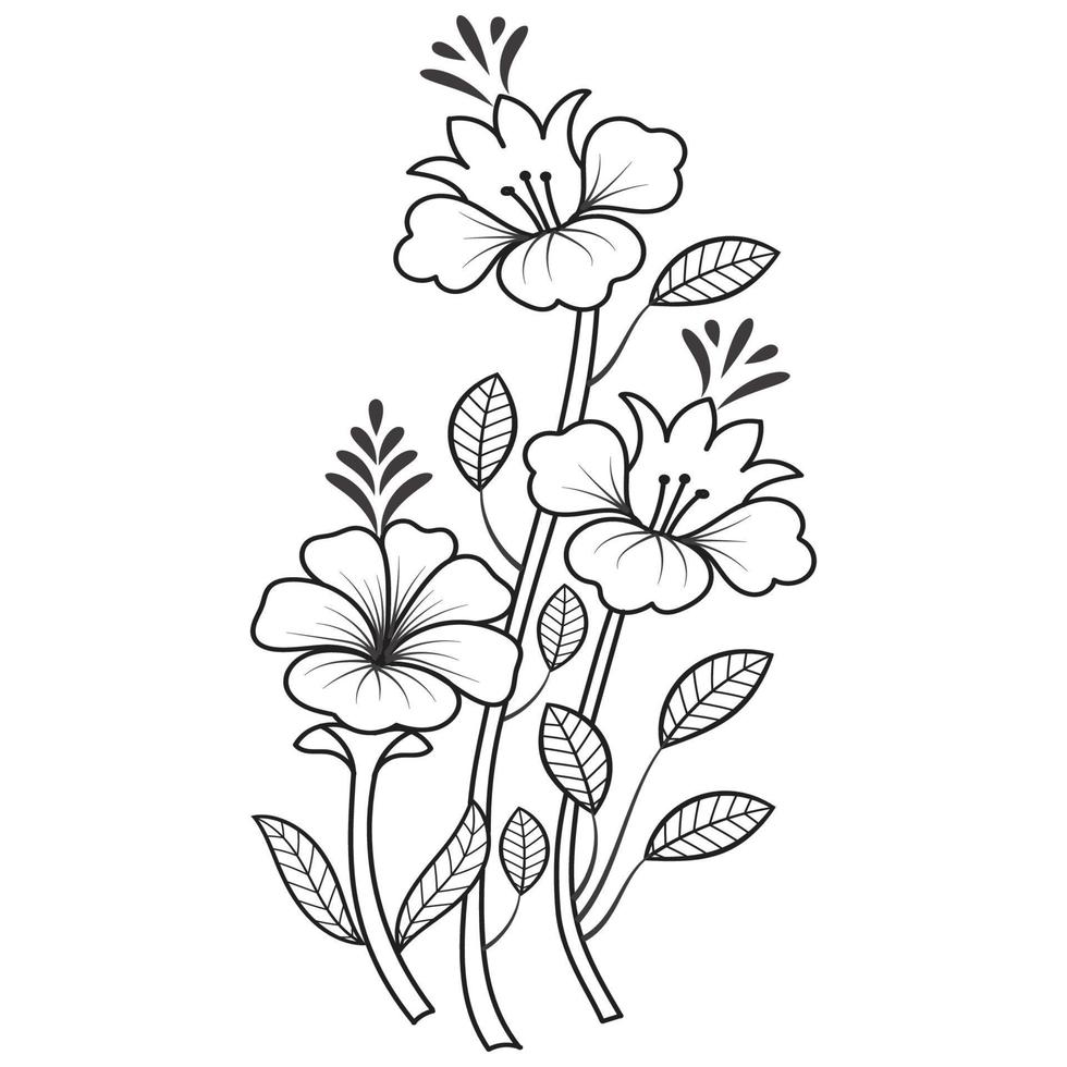 conjunto de diferentes flor línea en blanco antecedentes. flores dibujo con arte lineal en blanco antecedentes. vector