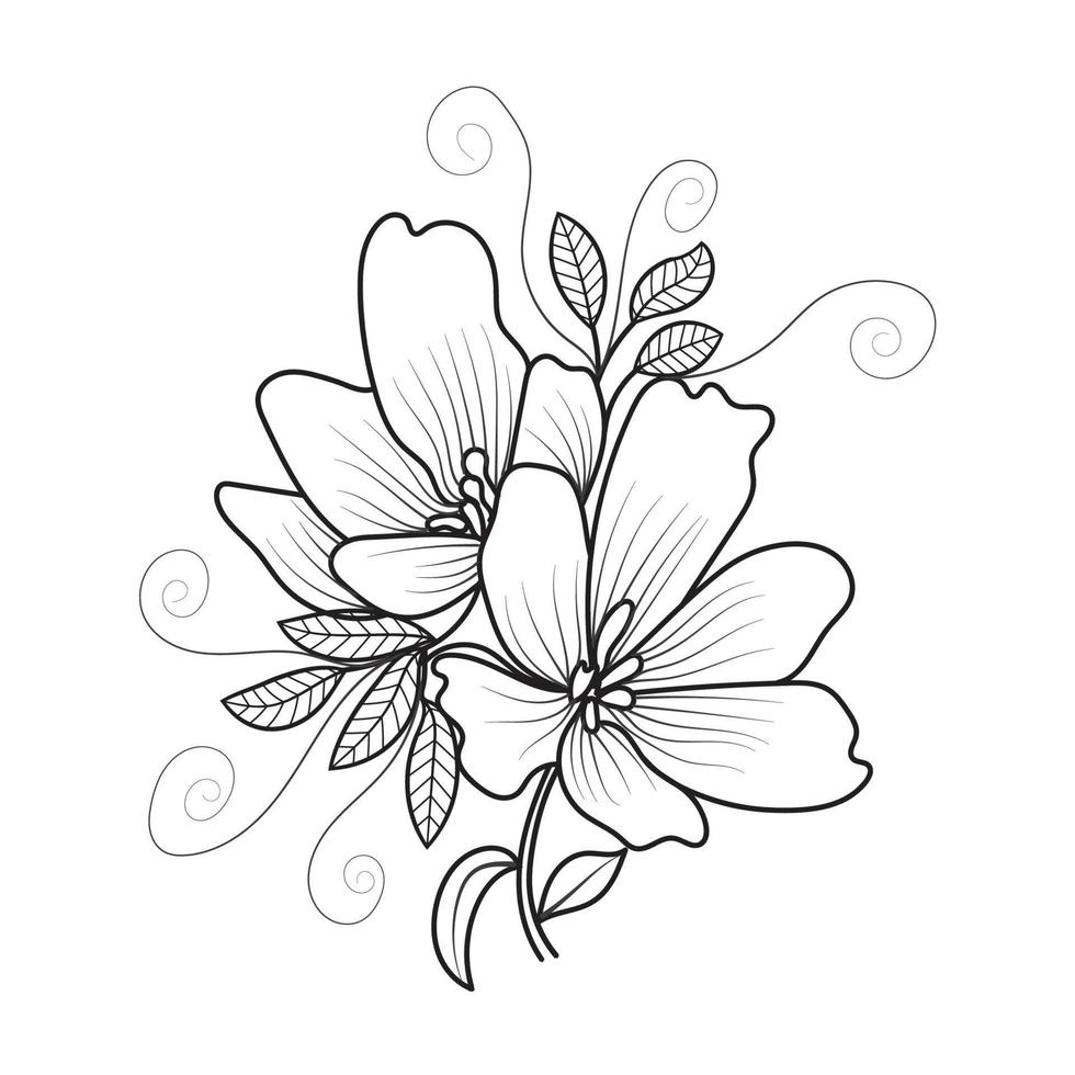 conjunto de diferentes flor línea en blanco antecedentes. flores dibujo con arte lineal en blanco antecedentes. vector