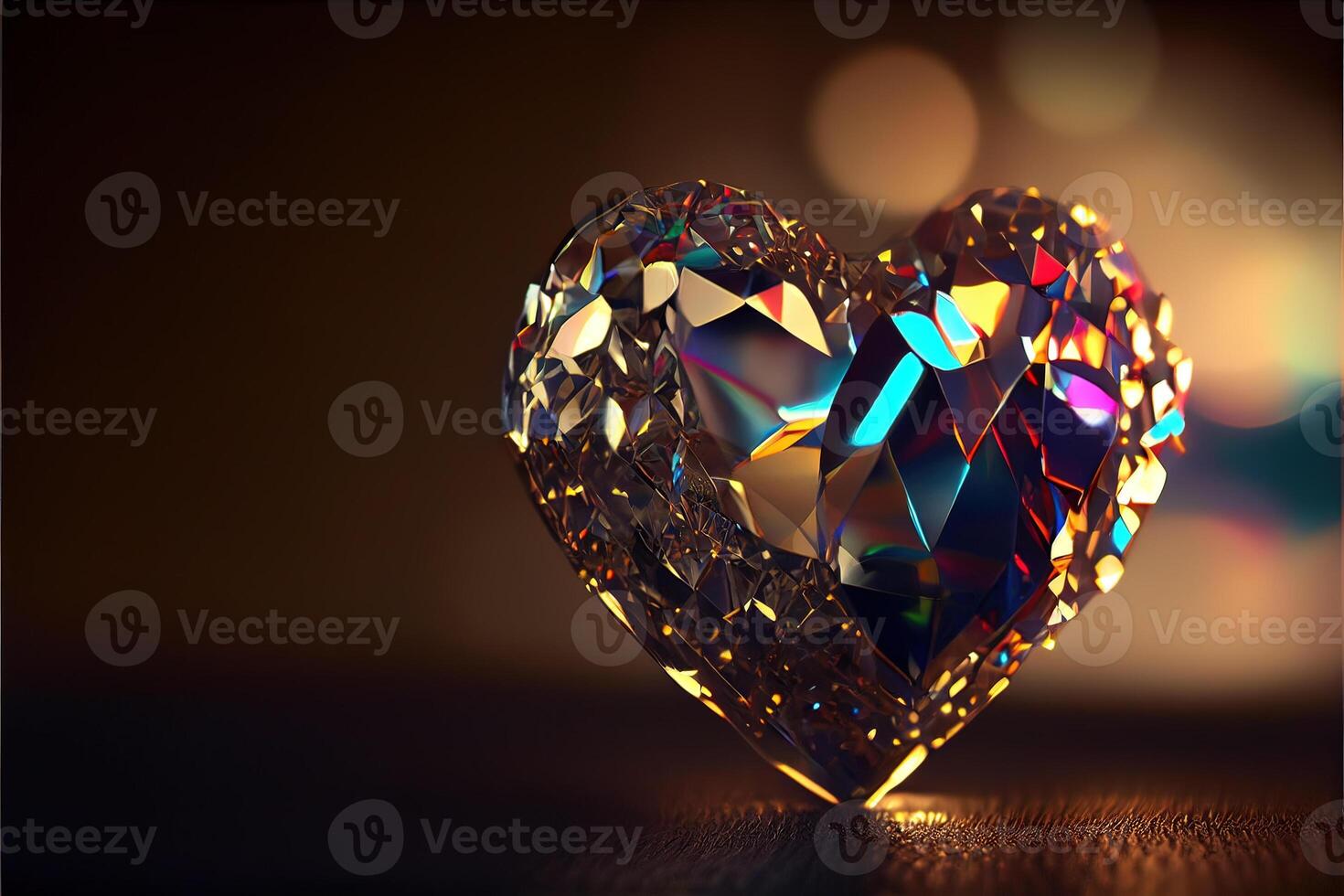 illustration of bling love , diamond heart shape, decor, romantic, bokeh background. Love and valentine day concept. Neural network generated art. Digitally generated image photo