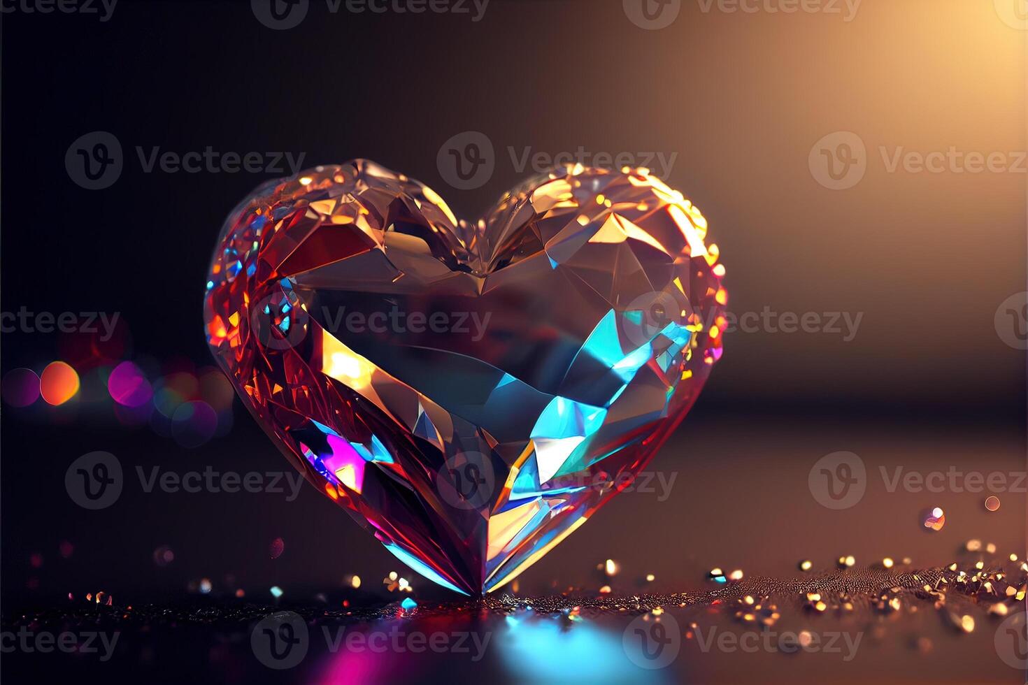 illustration of bling love , diamond heart shape, decor, romantic, bokeh background. Love and valentine day concept. Neural network generated art. Digitally generated image photo