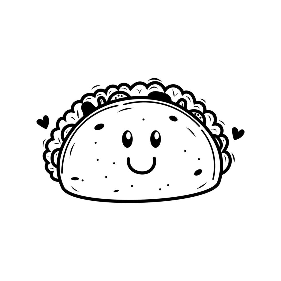 Cute taco doodle character with a facial expression on isolated background vector