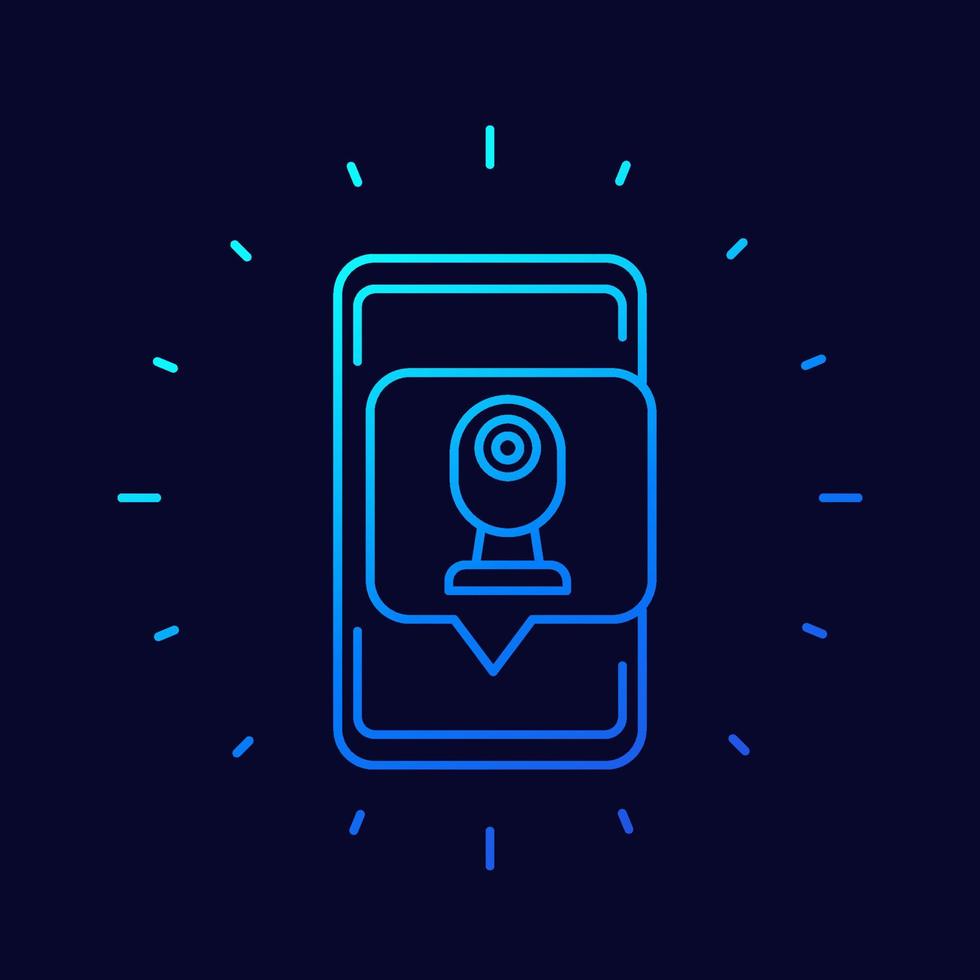 ip camera connected to smart phone line vector icon