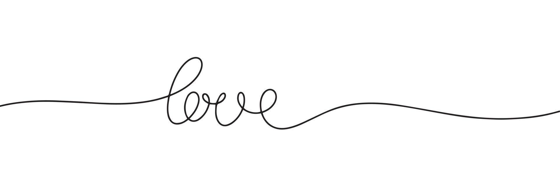 Love one line continuous. Handwriting line art lettering. Vector illustration.