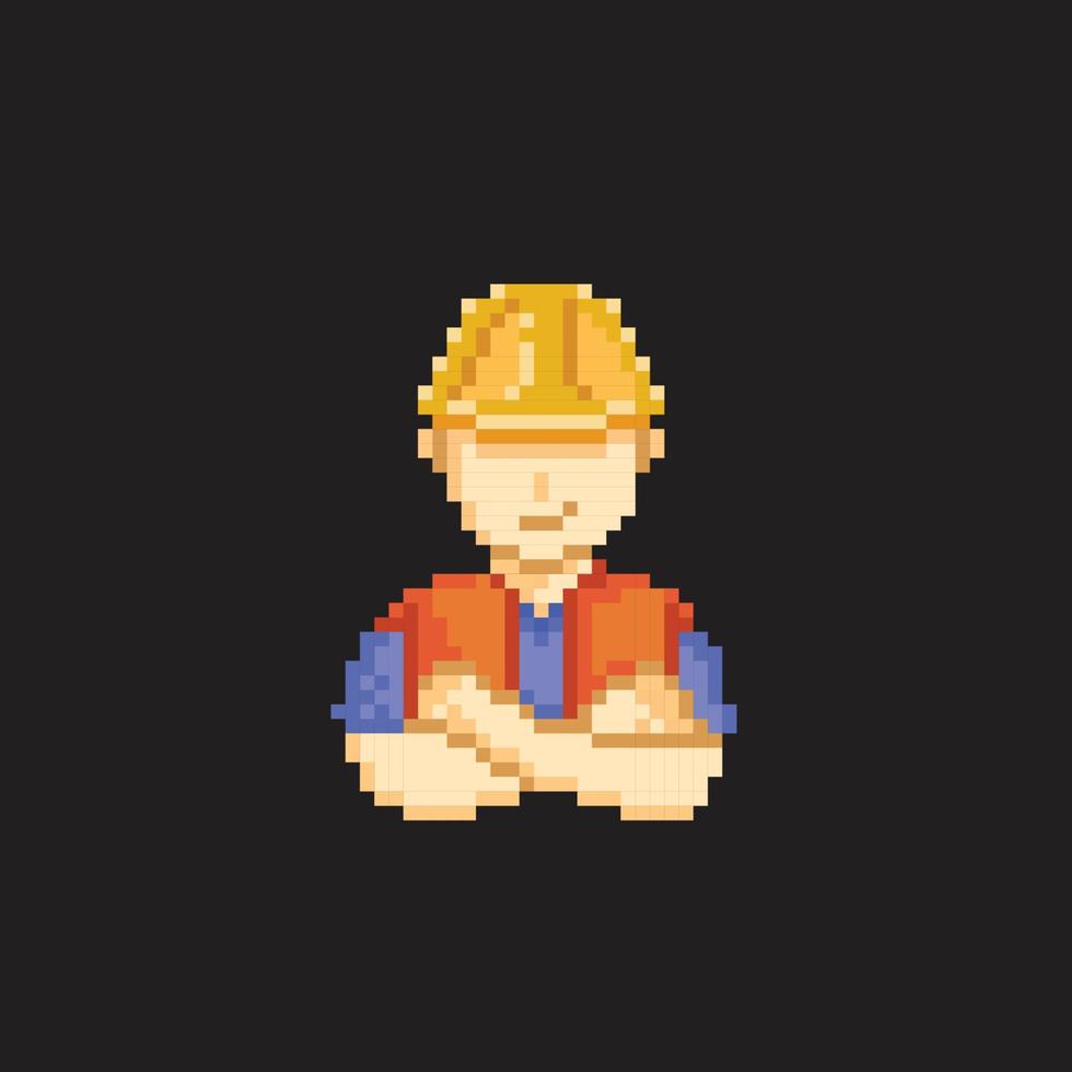 builder with folder hand gesture in pixel art style vector