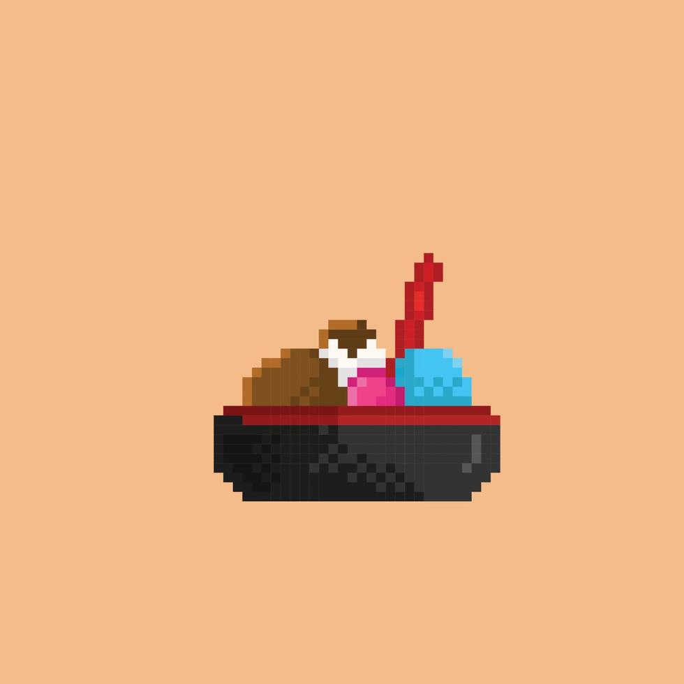 ice cream in the black bowl with pixel art style vector