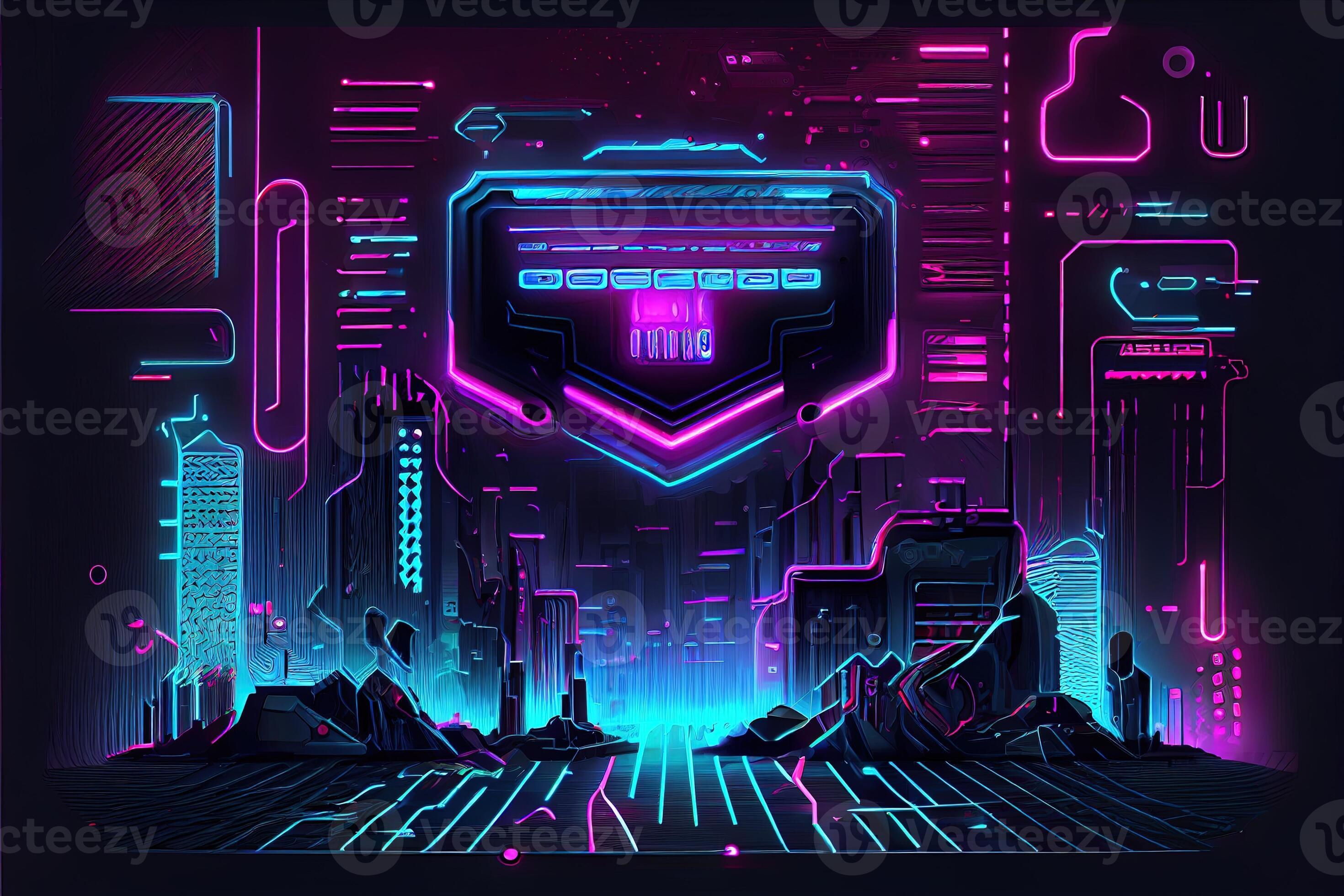 Generative AI illustration of gaming background, abstract cyberpunk style  of gamer wallpaper, neon glow light of scifi fluorescent sticks. Digitally  generated image 22694863 Stock Photo at Vecteezy