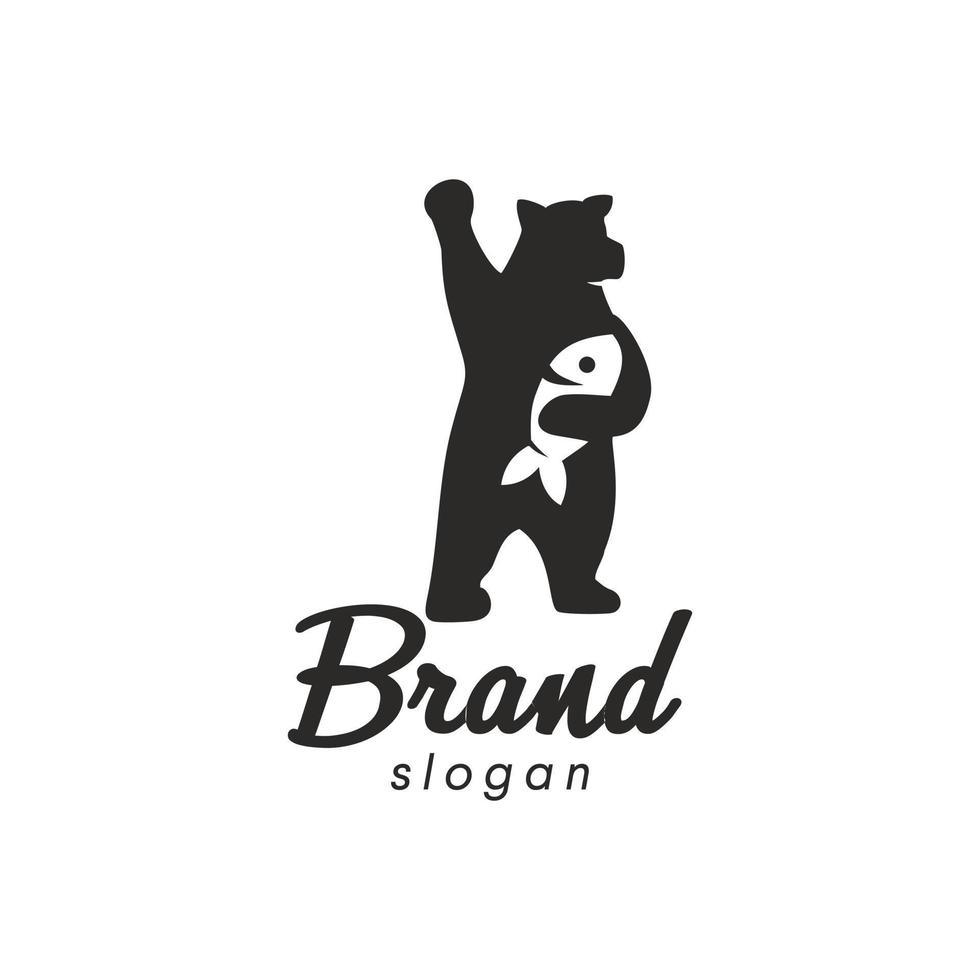Grizzly Bear salmon logo design Template vector