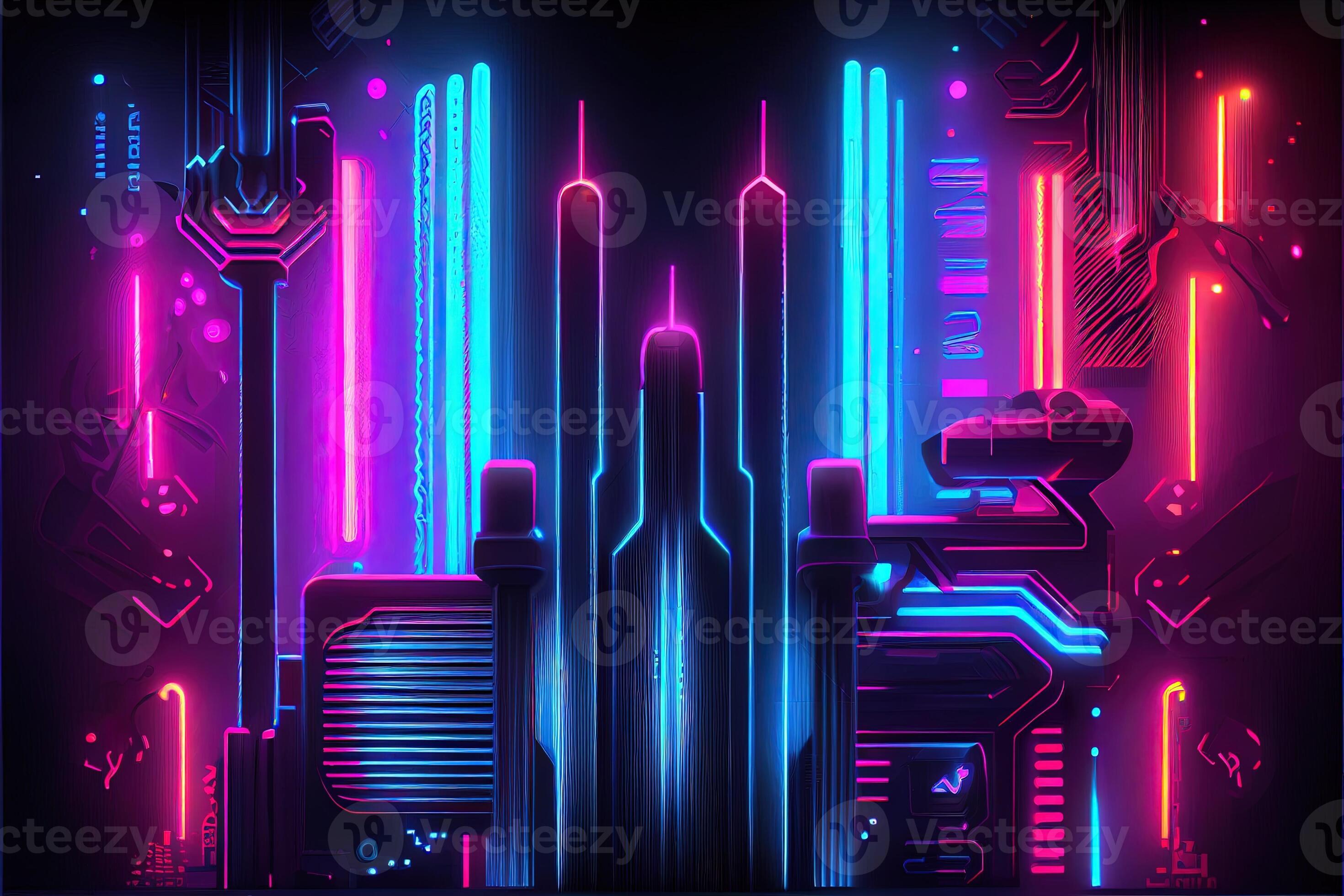 Generative AI illustration of gaming background, abstract cyberpunk style  of gamer wallpaper, neon glow light of scifi fluorescent sticks. Digitally  generated image 22694863 Stock Photo at Vecteezy