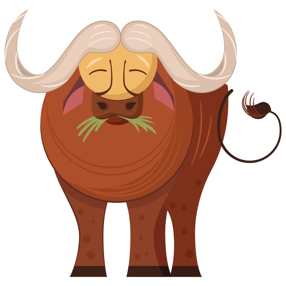 African buffalo cartoon character. Flat vector illustration isolated on white background