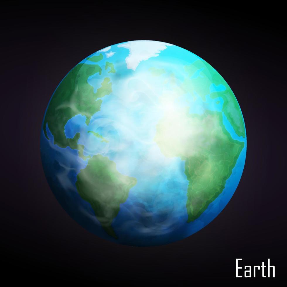 Realistic Earth planet Isolated on dark background. Vector illustration.