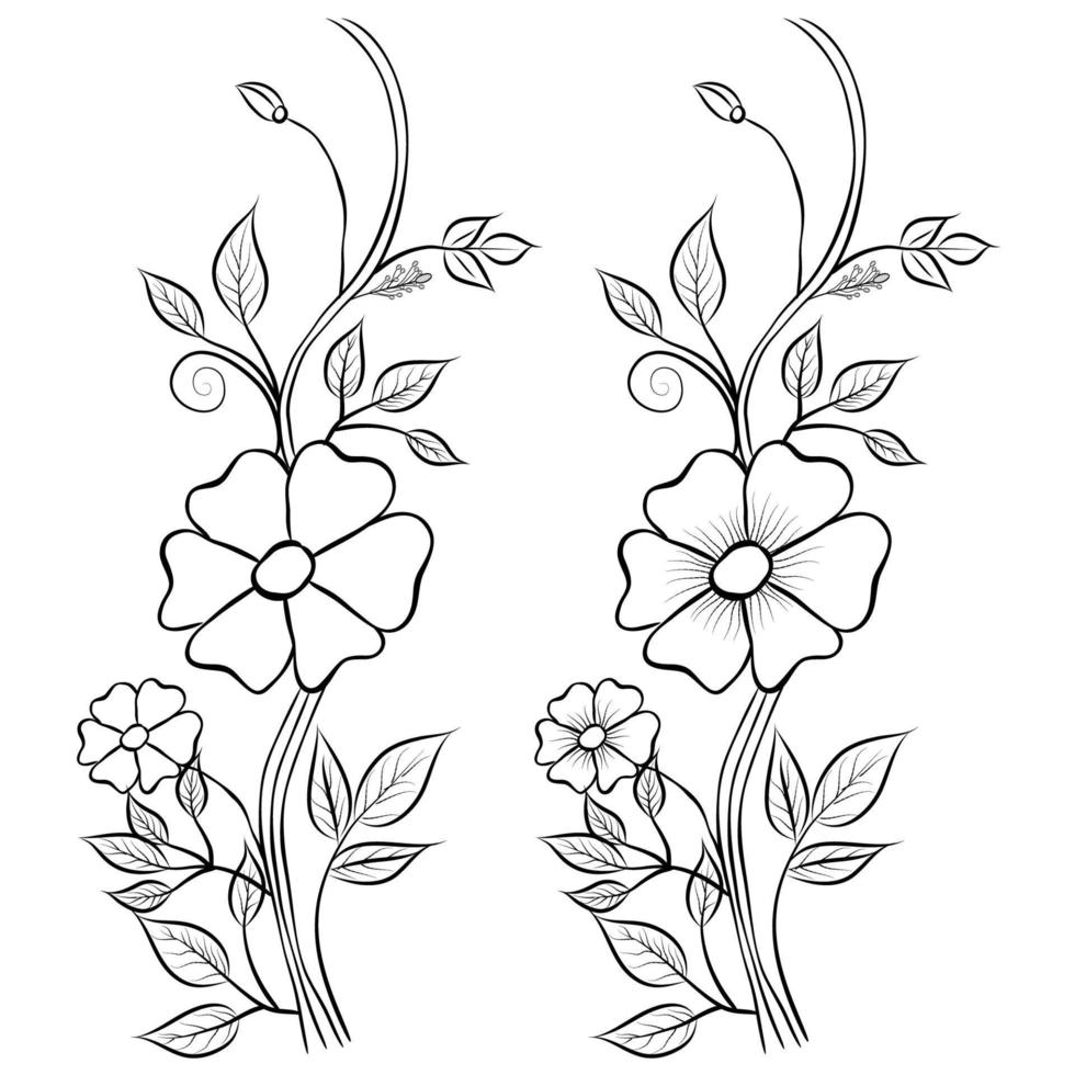 Free Vector line art and hand drawing flower art black and white flat design simple flower