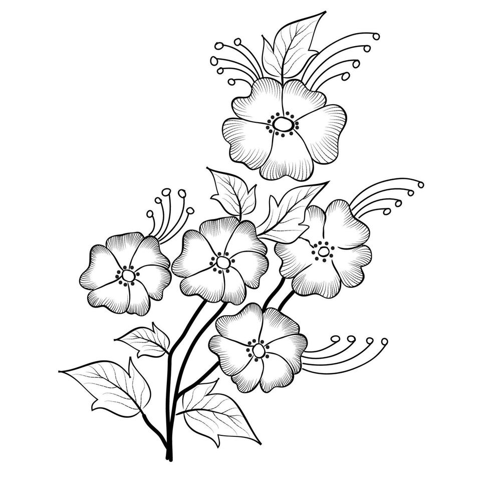 Free Vector line art and hand drawing flower art black and white flat design simple flower