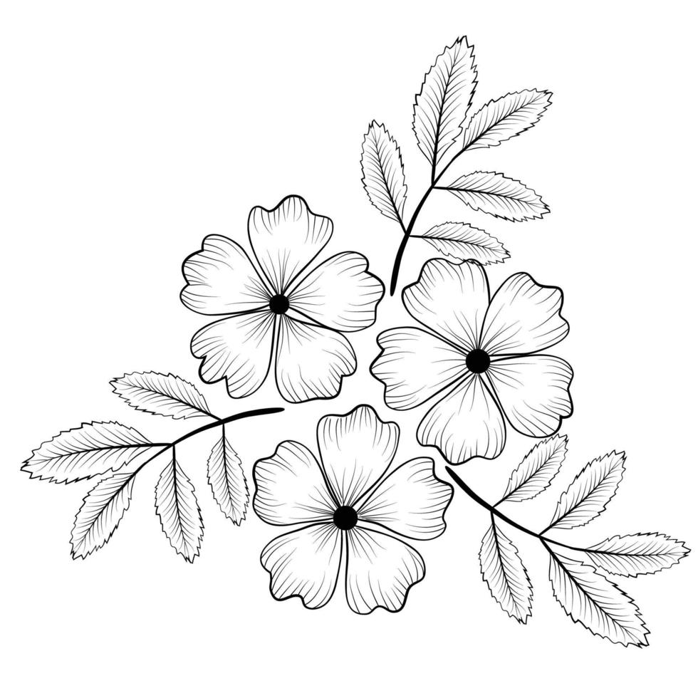 Free Vector line art and hand drawing flower art black and white flat ...