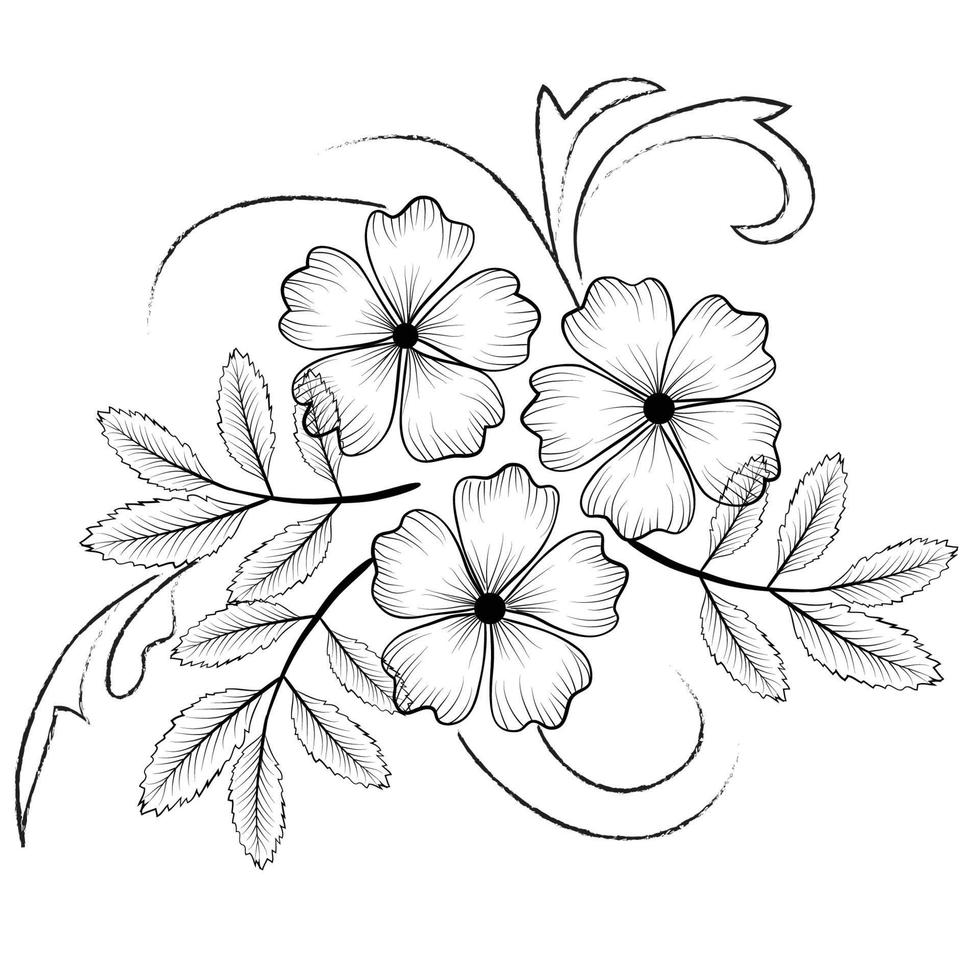 Free Vector line art and hand drawing flower art black and white flat design simple flower