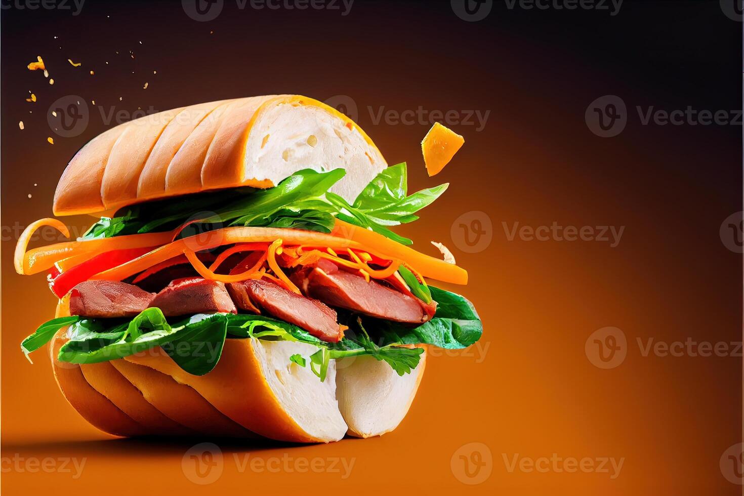 generativo ai ilustración de banh mi Vietnam pan, alimento, estudio, asiático, vietnamita emparedado , vietnamita alimento, Copiar espacio foto