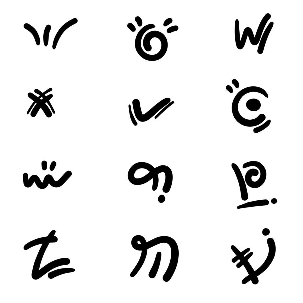 hand drawn Doodle abstract of Swash Black Thin Line Set Include of