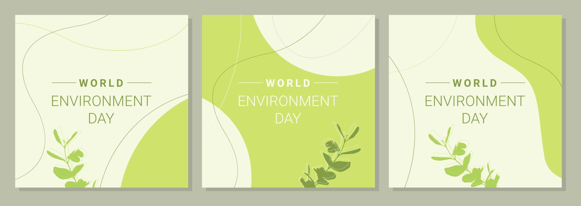 carteles conjunto de mundo ambiente día , folleto, volantes plantillas. eco orgánico línea resumen forma dibujo, boho estilo mano dibujado diseño, sencillo vector