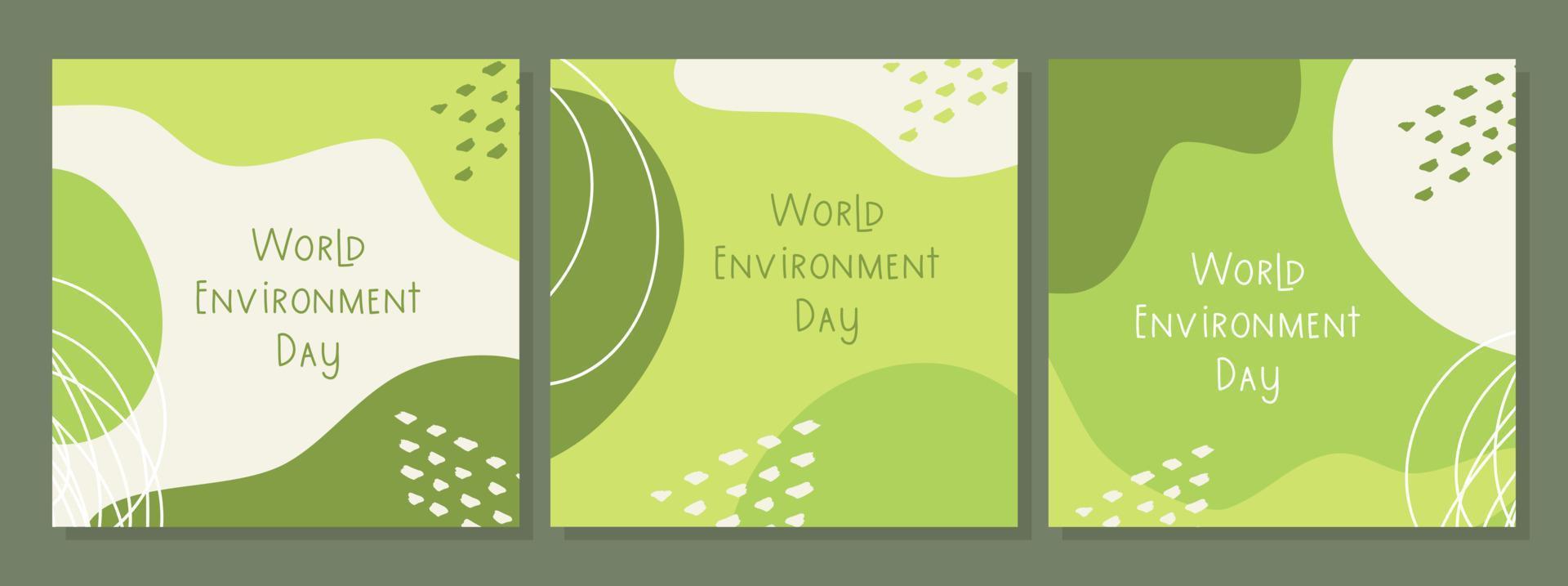 Posters set of World Environment Day , brochure, flyer templates. Eco organic line abstract shape drawing, boho style hand drawn design, simple wallpaper. vector