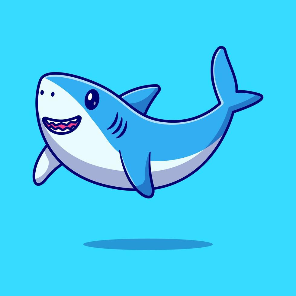 Cute shark swimming vector cartoon icon illustration.
