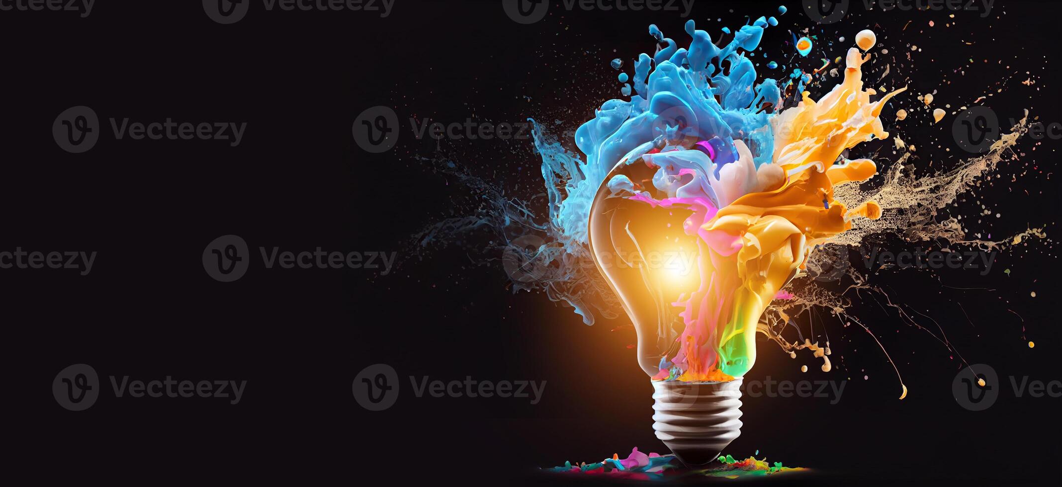 illustration of bright idea for business, education, star up growth, light bulbs on dark background, idea concept photo