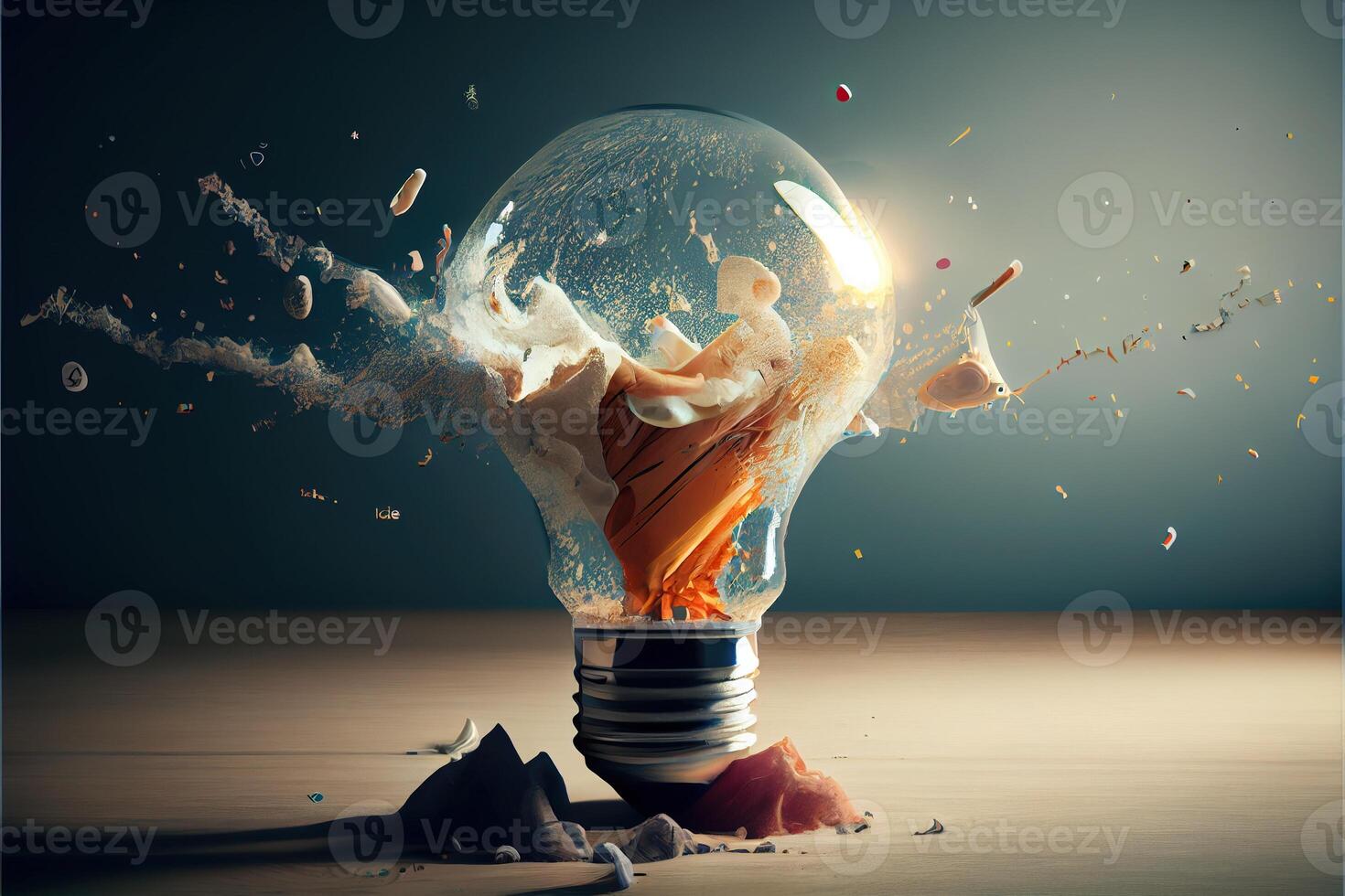 illustration of bright idea for business, education, star up growth, light bulbs on dark background, idea concept photo