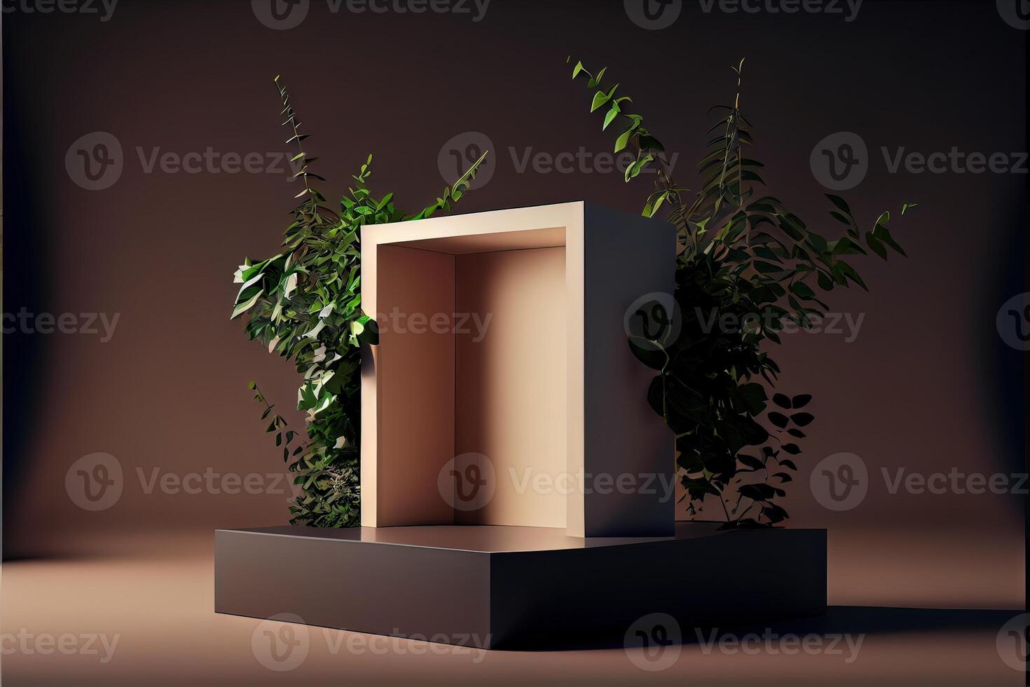 illustration of empty space podium display for product mockup natural background. Digital art photo