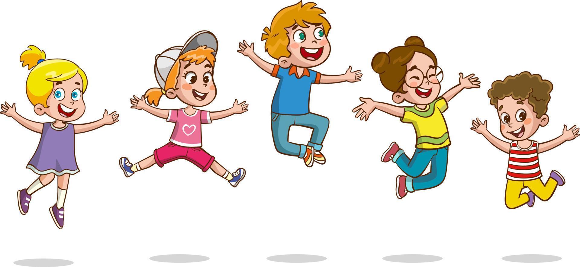 Happy Little Kids Having Fun. vector illustration of cute kids jumping dancing