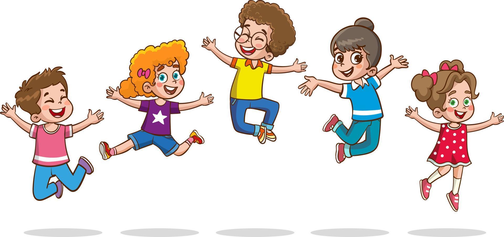 Happy Little Kids Having Fun. vector illustration of cute kids jumping dancing