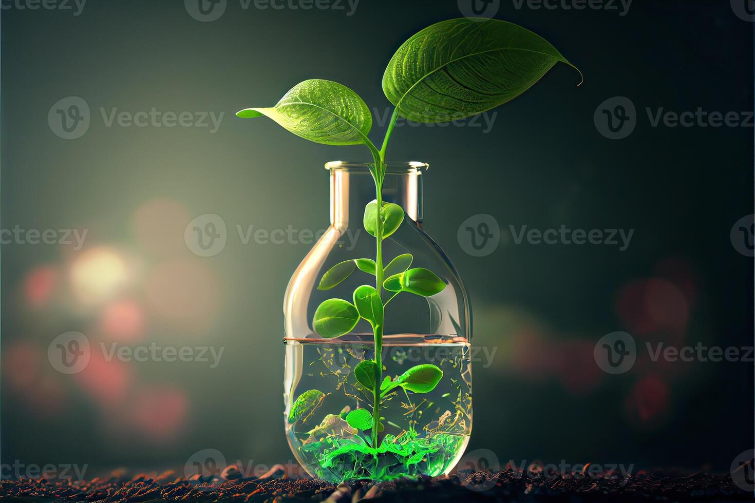 illustration of Science and biotechnology concept. Growing of plant in laboratory photo