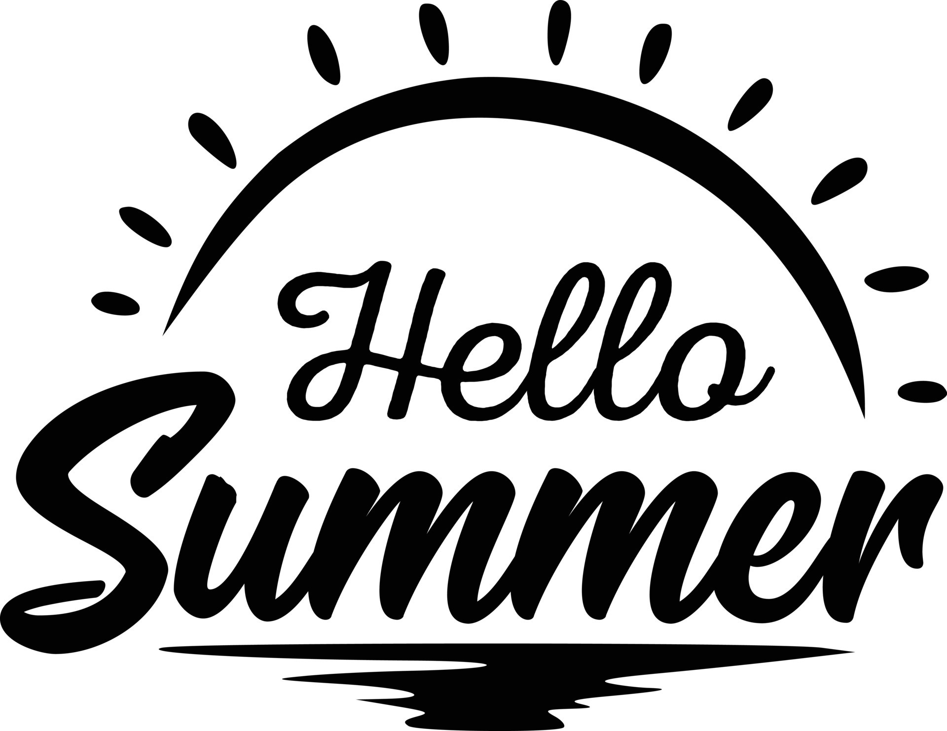 Hello Summer text with sun design, vector illustration isolated on