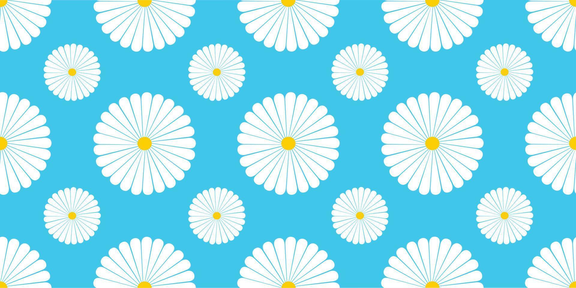 Daisy flowers seamless pattern on blue background vector