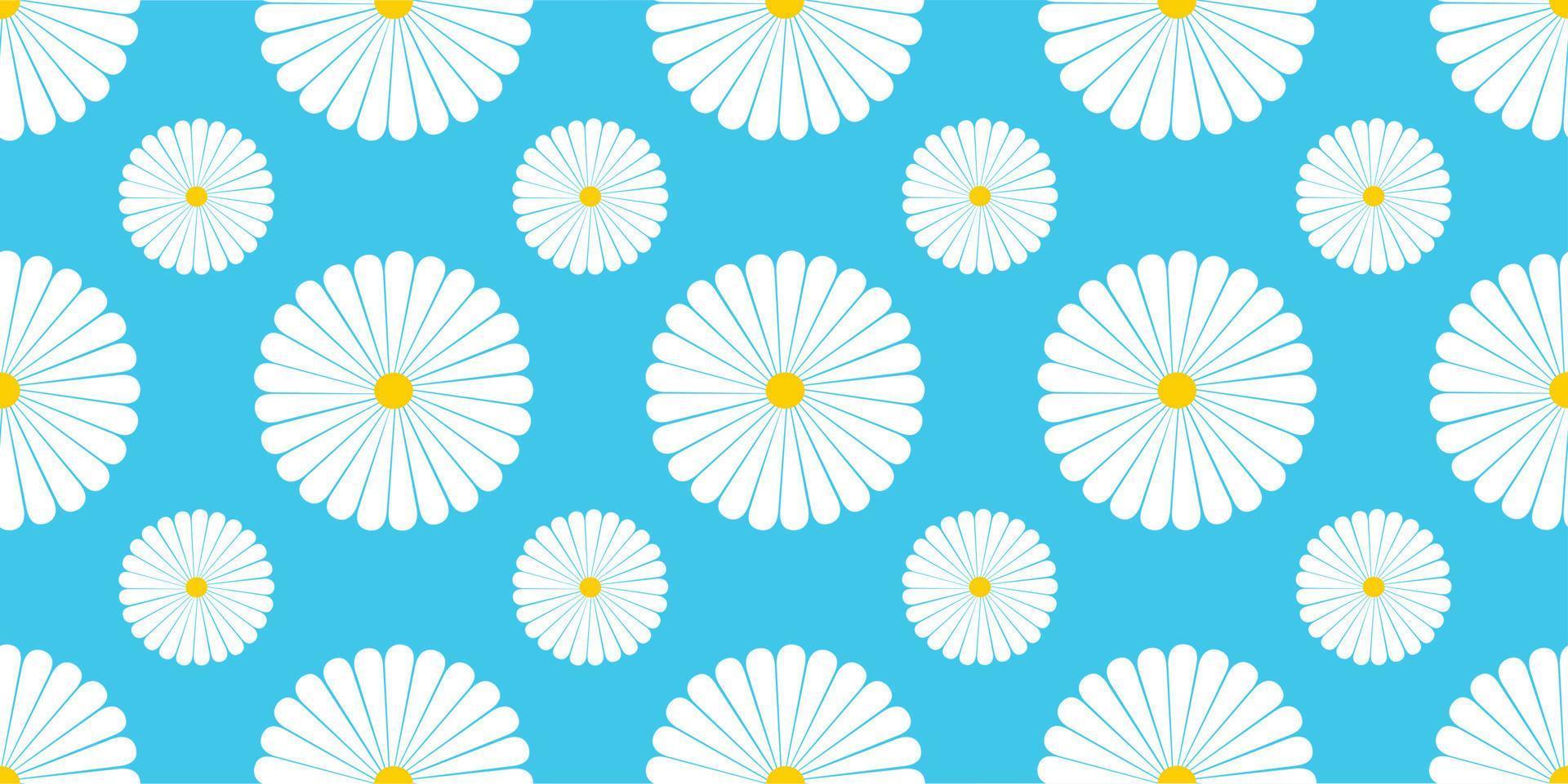 Daisy flowers seamless pattern on blue background vector