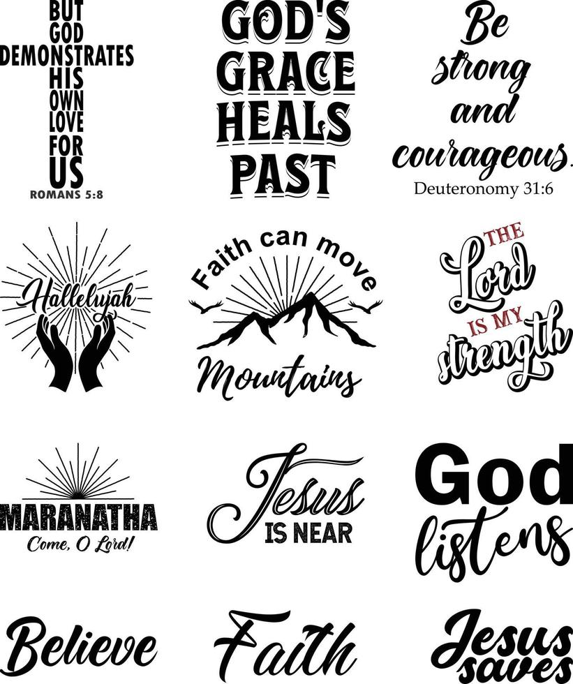 Set of Christian and Bible quotes, vector illustration.