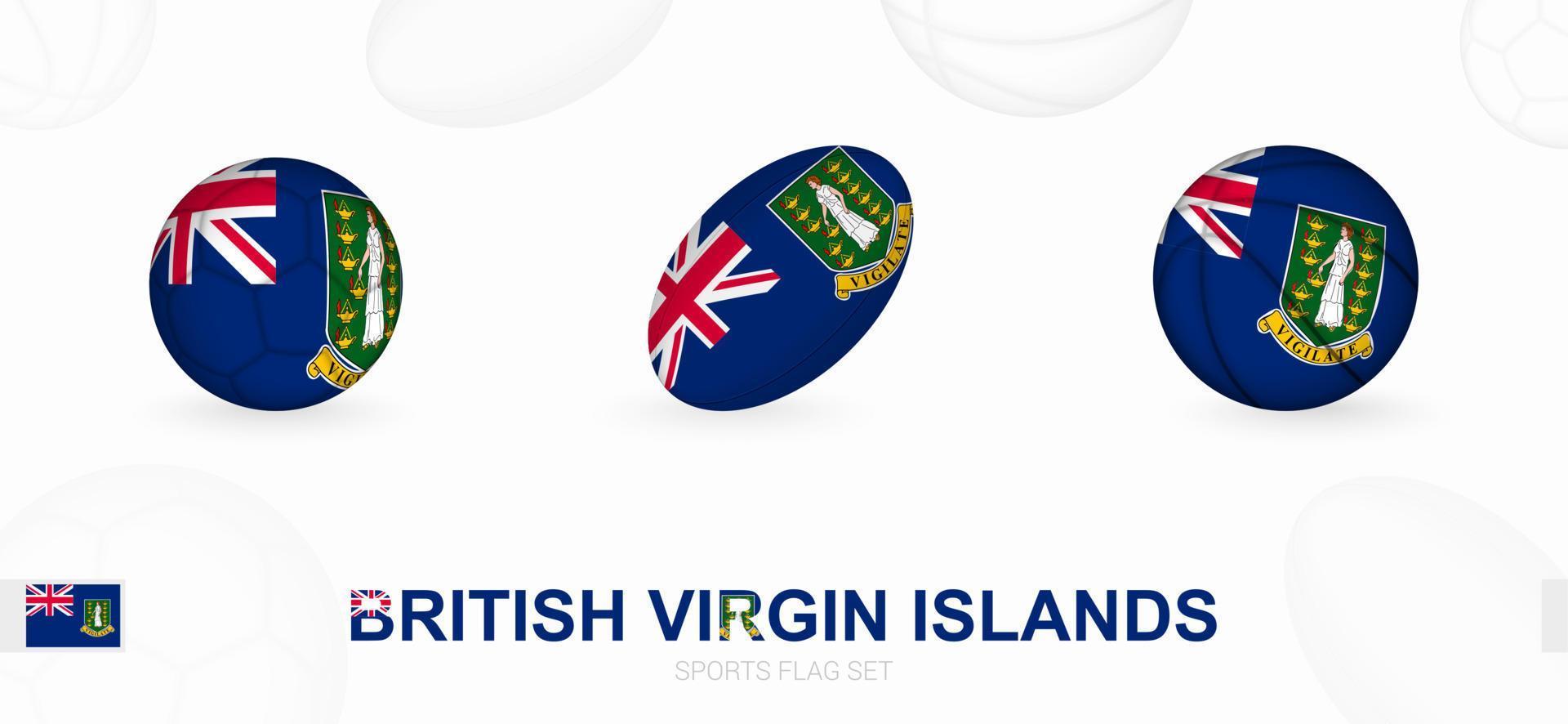 Deportes íconos para fútbol, rugby y baloncesto con el bandera de británico Virgen islas vector