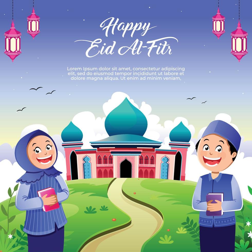 Happy eid al fitr greeting card vector illustration