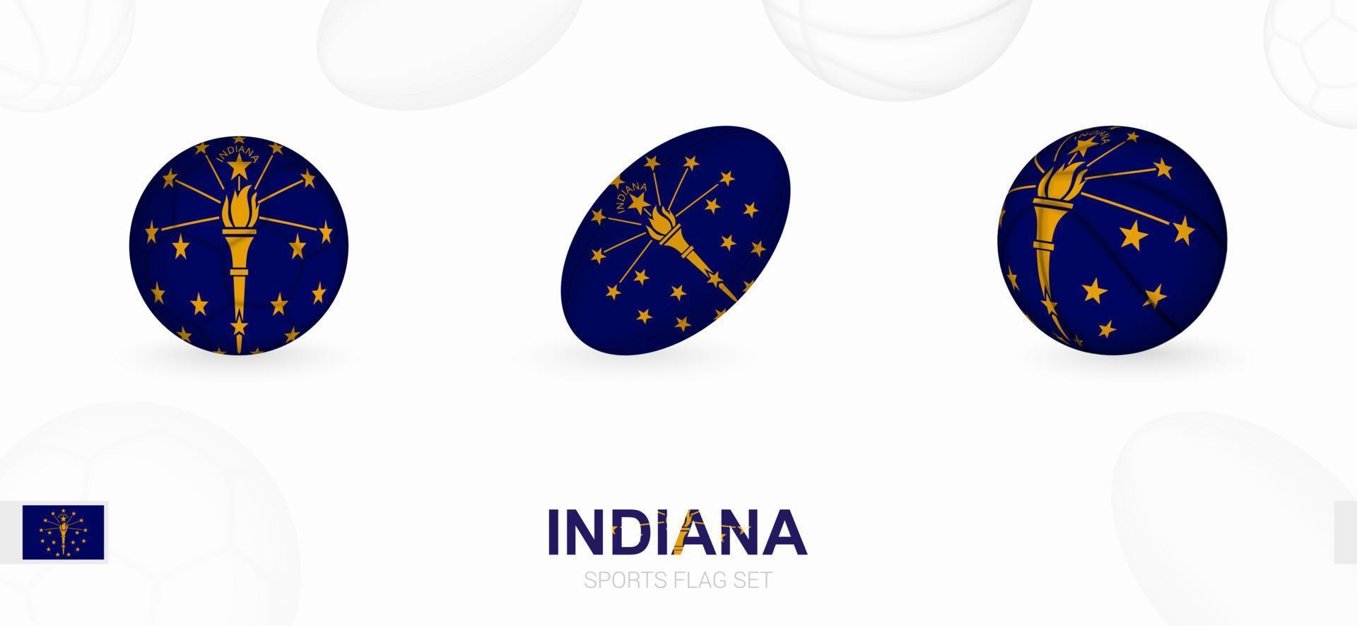 Sports icons for football, rugby and basketball with the flag of Indiana. vector