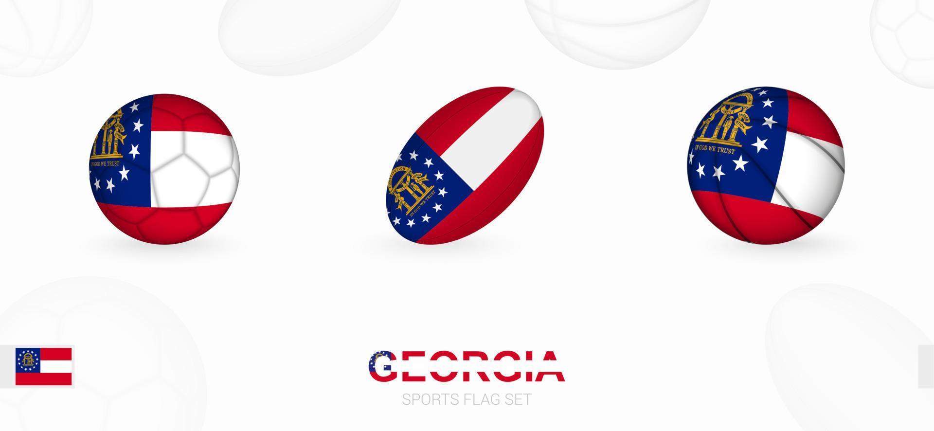 Deportes íconos para fútbol, rugby y baloncesto con el bandera de Georgia. vector