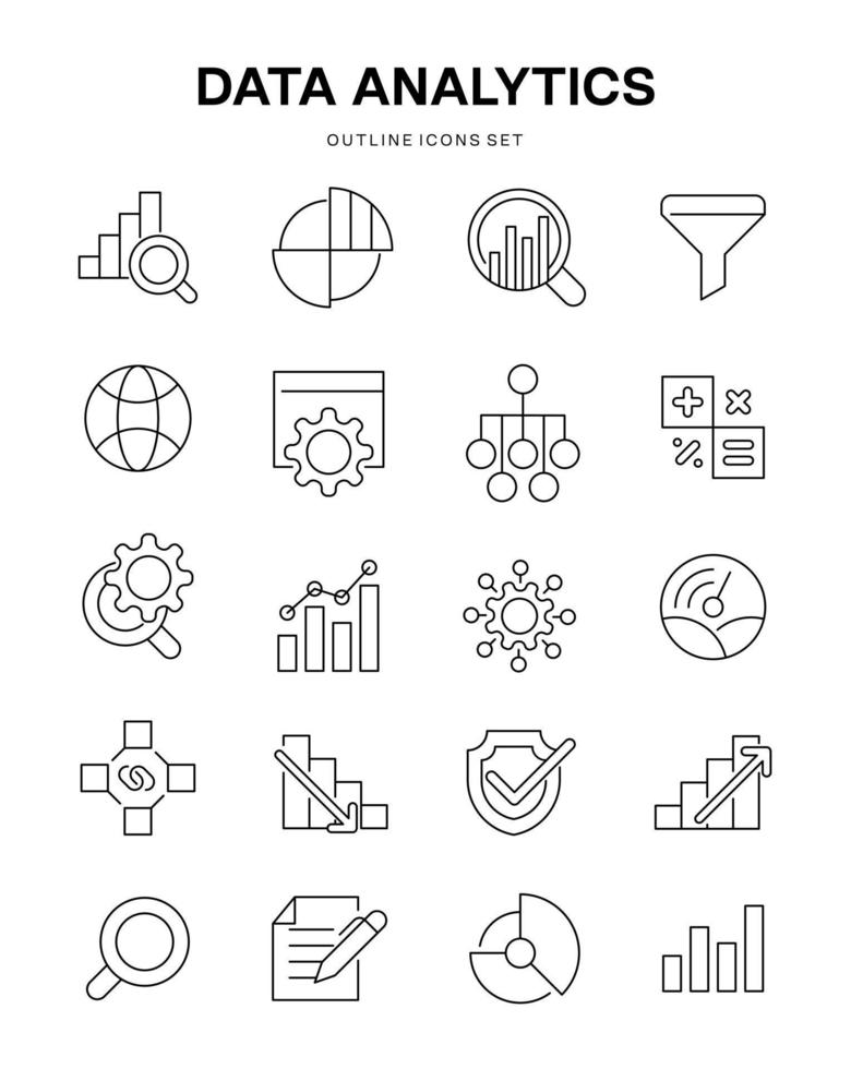 data analytics development web icon outline icons collection vector