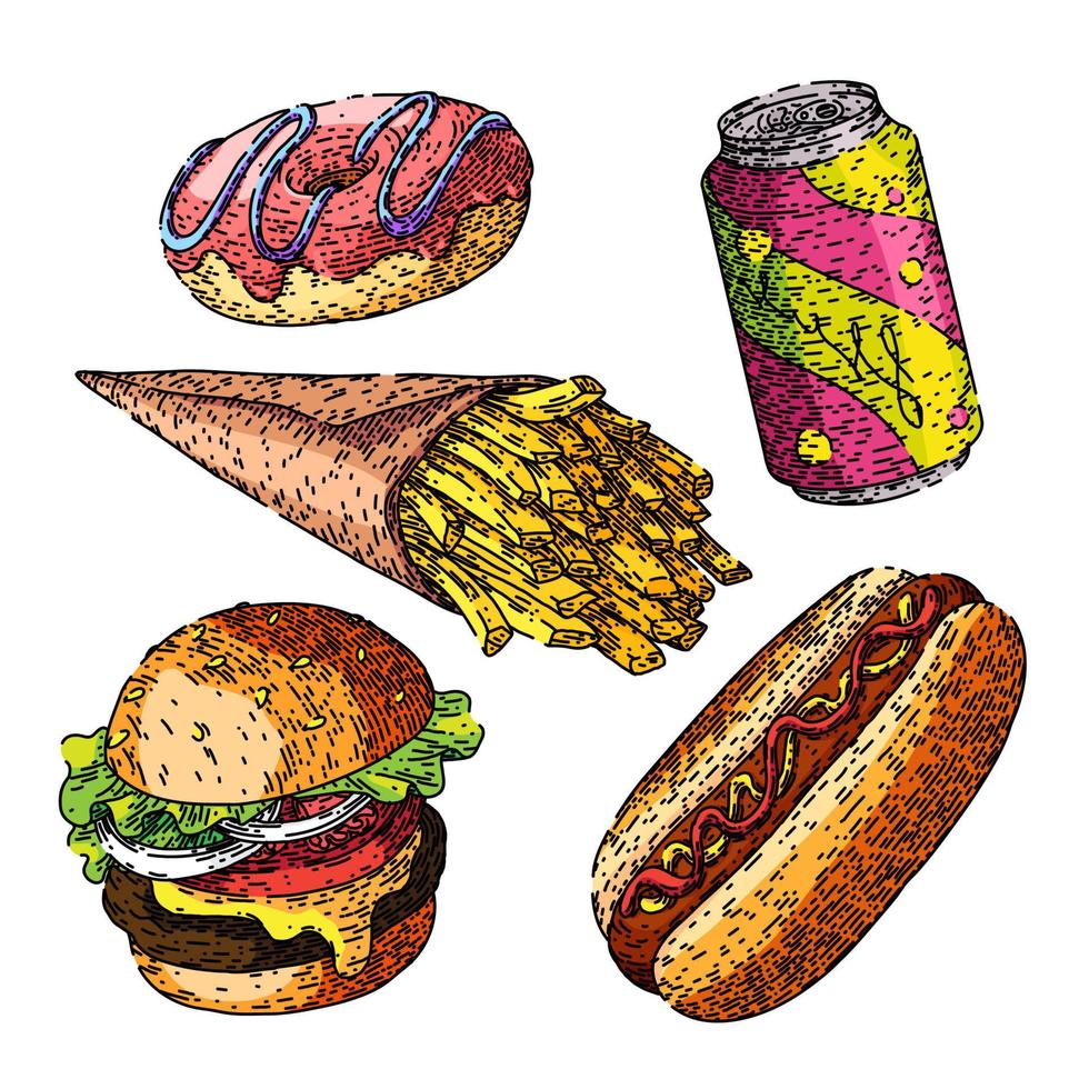 junk food fat set sketch hand drawn vector