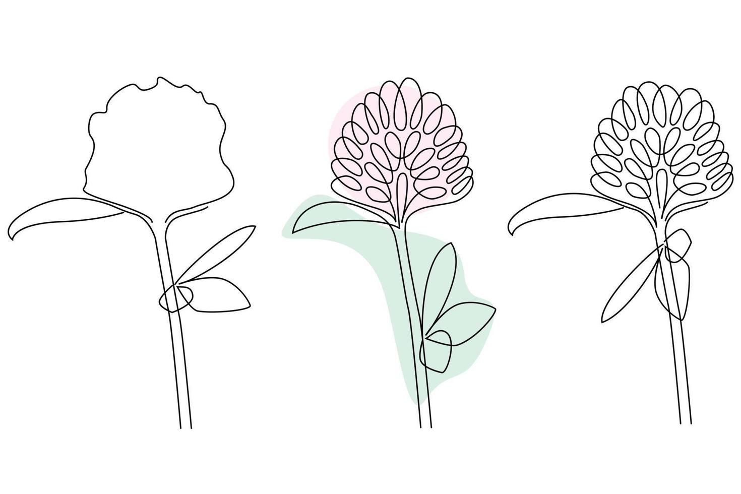 Clover flower set outline with pink and light green background and no background vector