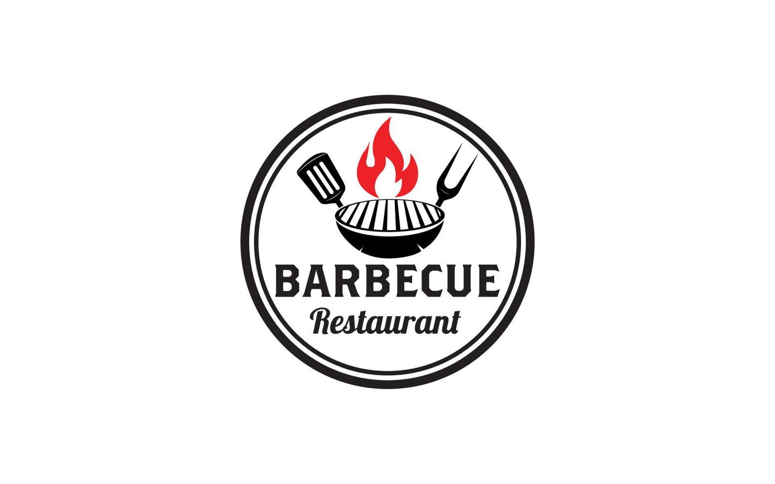 Fire Flame Vintage Retro BBQ Grill, Barbecue, Barbeque Label Stamp Logo design template vector