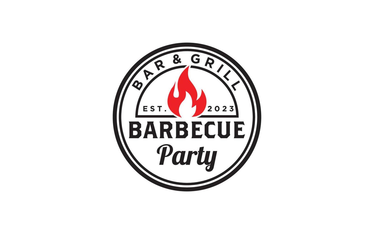 Fire Flame Vintage Retro BBQ Grill, Barbecue, Barbeque Label Stamp Logo design template vector