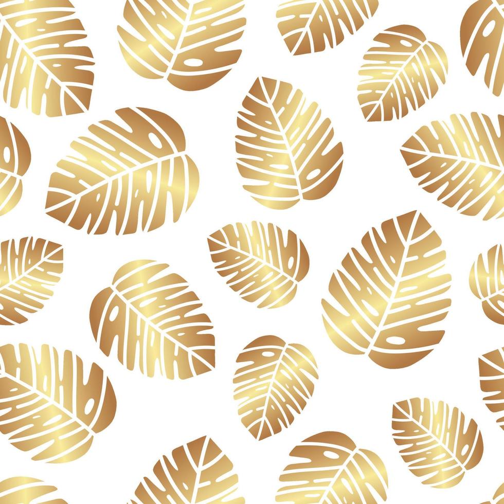 Luxury seamless pattern with golden monstera leaves. Boho foliage botanical tropical leaves and floral pattern design. vector
